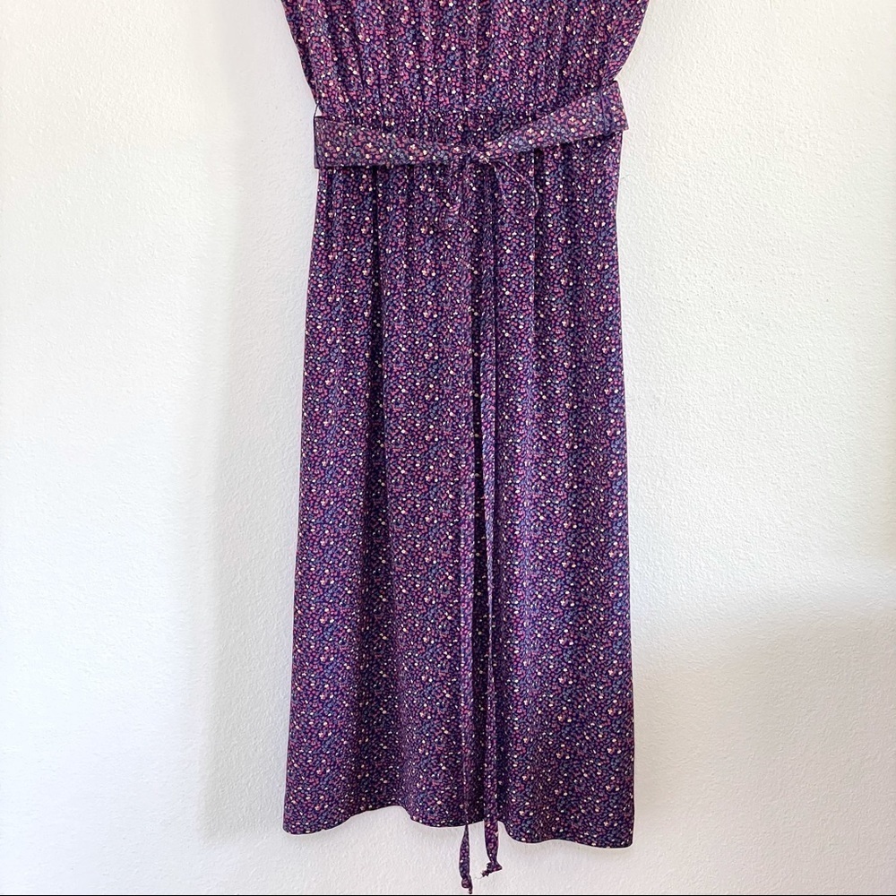 Vintage Liz Roberts Inc Ditsy Floral Blouson Midi Dress Purple Pink Vtg 10 S-M - Picture 7 of 15